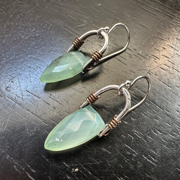 Tiny Silver Taliswoman Earrings with Peruvian Opals Spear Briolettes