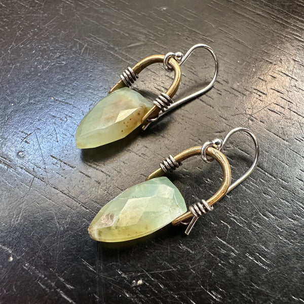 Tiny Brass Taliswoman Earrings with Peruvian Opals Spear Briolettes