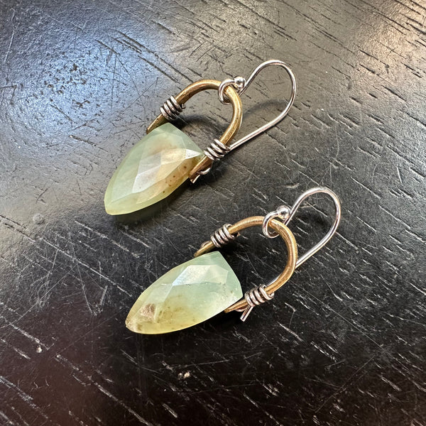 Tiny Brass Taliswoman Earrings with Peruvian Opals Spear Briolettes