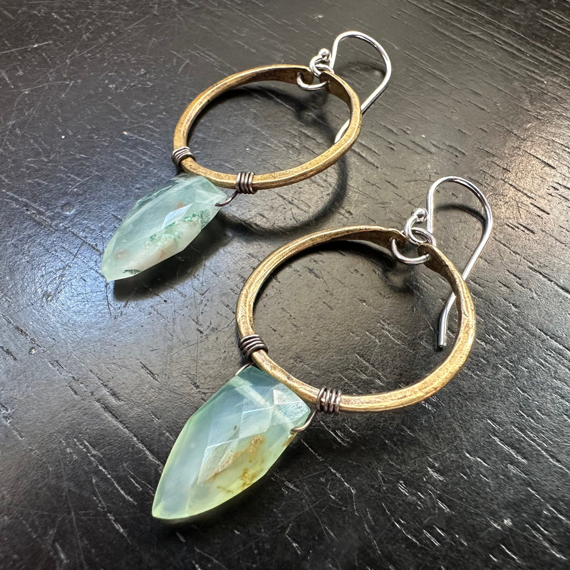 PERUVIAN OPAL Faceted Spear Briolettes with Tiny Brass Hoops!