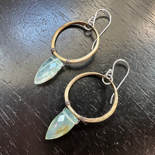 PERUVIAN OPAL Faceted Spear Briolettes with Tiny Brass Hoops!