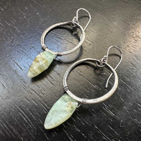 PERUVIAN OPAL Faceted Spear Briolettes with Tiny Sterling Silver Hoops!