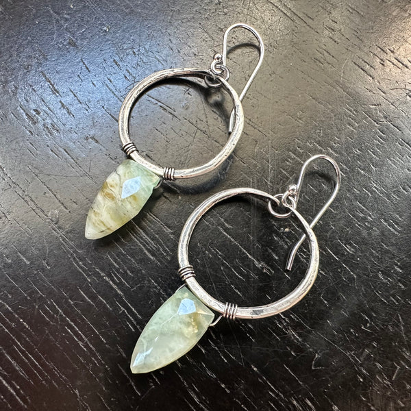 PERUVIAN OPAL Faceted Spear Briolettes with Tiny Sterling Silver Hoops!
