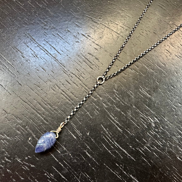 NEW! Beautiful SAPPHIRE CARVED LEAF/Sterling Silver Necklace! September Birthstone!