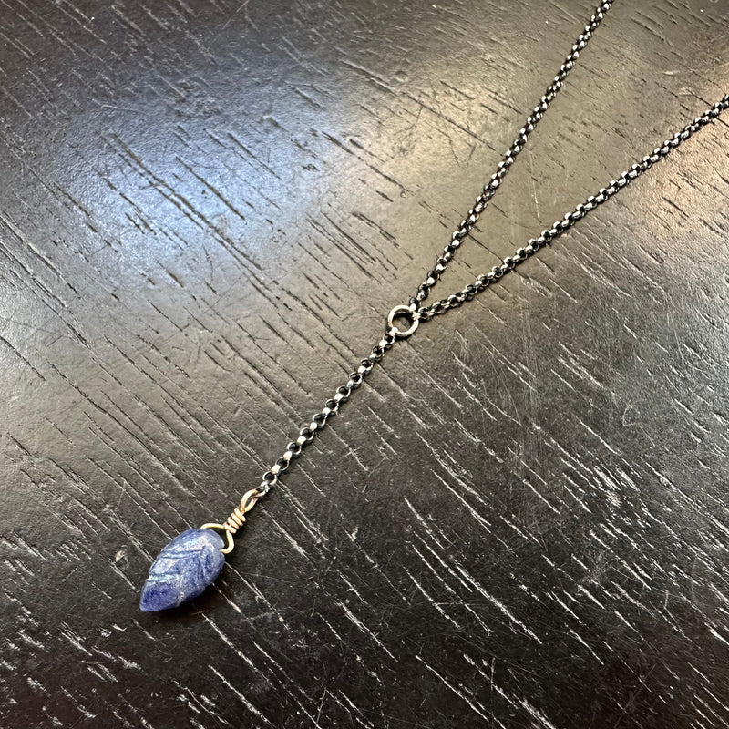 NEW! Beautiful SAPPHIRE CARVED LEAF/Sterling Silver Necklace! September Birthstone!