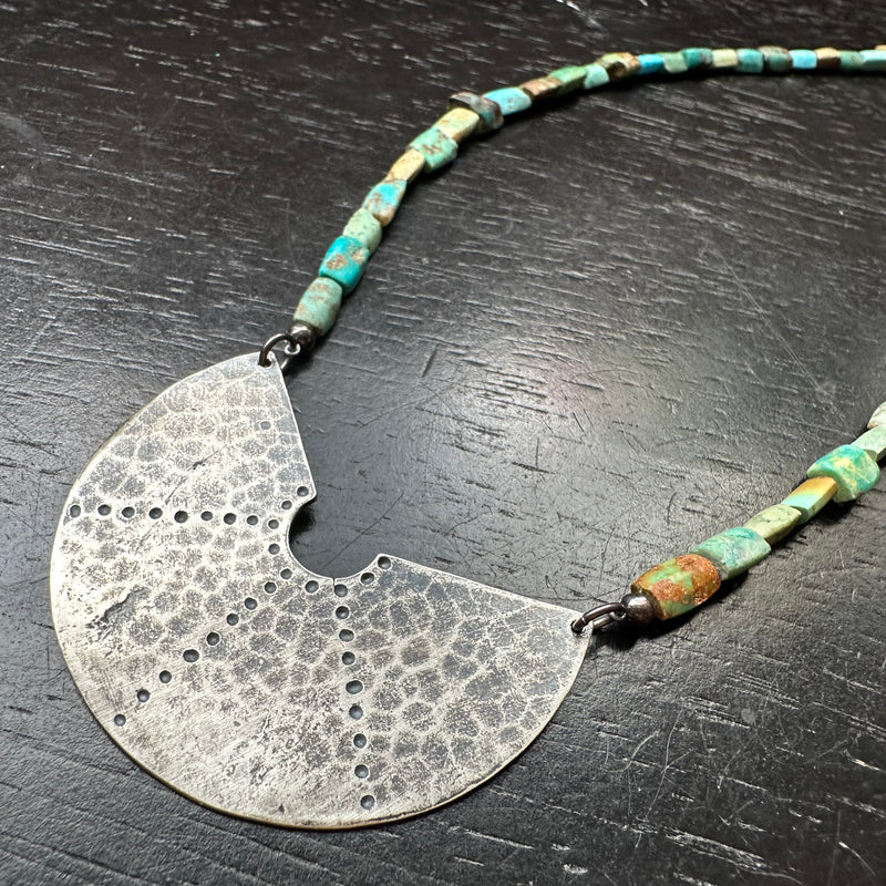 Stippled Collar in Sterling Silver on Afghani Turquoise Strand