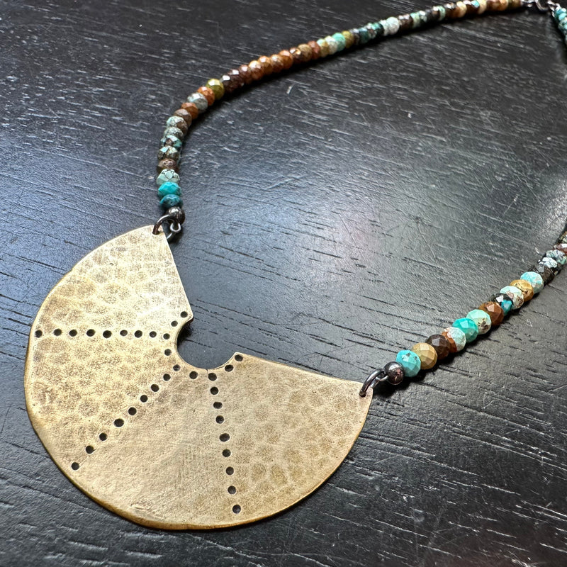 Stippled Collar in Brass on Dragon Skin Turquoise Strand