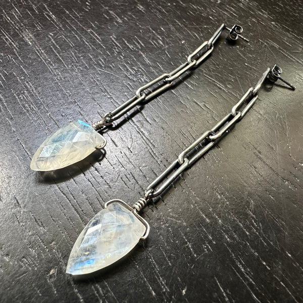Comet Earrings with Faceted Moonstone Briolettes