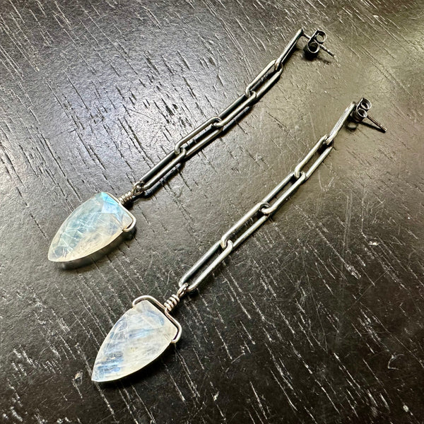 Comet Earrings with Faceted Moonstone Briolettes