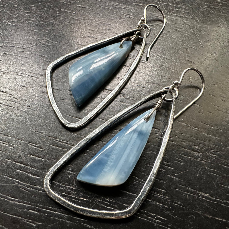 Owyhee Blue Opal Earrings in Small Silver Hoops #1