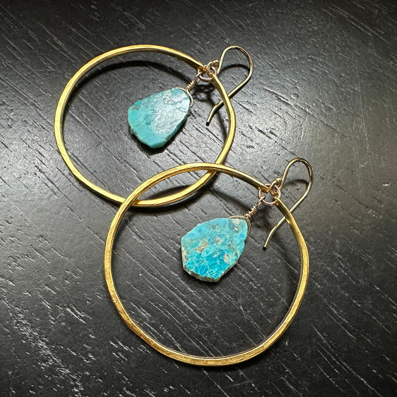 MEDIUM Gold Vermeil Hoops with Turquoise SLICES (DECEMBER BIRTHSTONE!)