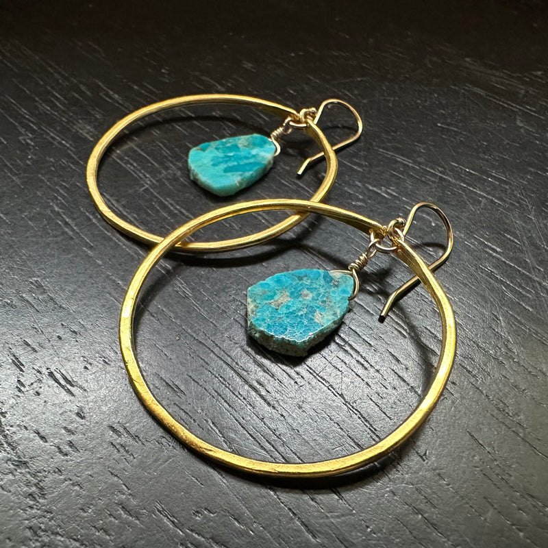 MEDIUM Gold Vermeil Hoops with Turquoise SLICES (DECEMBER BIRTHSTONE!)