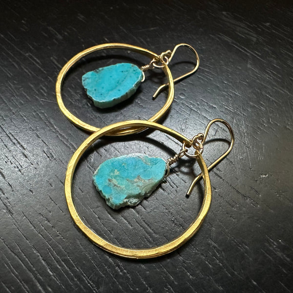 SMALL Gold Vermeil Hoops with Turquoise SLICES (DECEMBER BIRTHSTONE!)