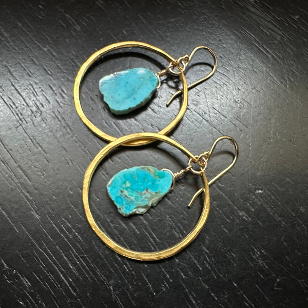 SMALL Gold Vermeil Hoops with Turquoise SLICES (DECEMBER BIRTHSTONE!)