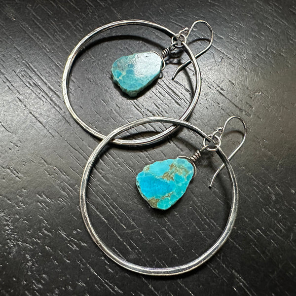 Medium Silver Hoops with Turquoise Slices (DECEMBER BIRTHSTONE)