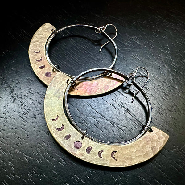 Phased Mezzaluna Earrings with Brass Blade