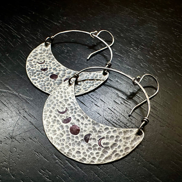 Phased MEDIUM Silver Crescent Earrings