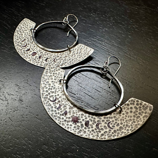 Phased Mezzaluna Earrings with Small Silver HOOPS AND BLADES