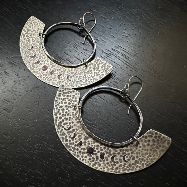 Phased Mezzaluna Earrings with Small Silver HOOPS AND BLADES