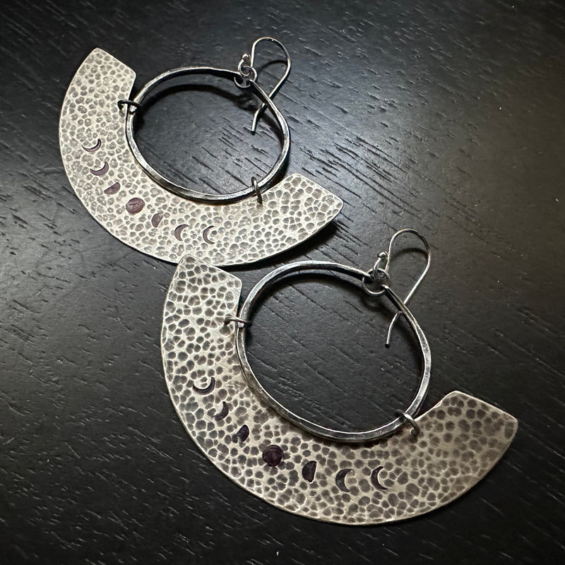 Phased Mezzaluna Earrings with Small Silver HOOPS AND BLADES