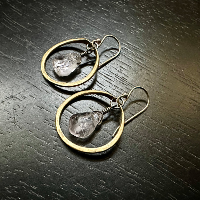 Tiny Brass Hoops with Your Choice of Crystal