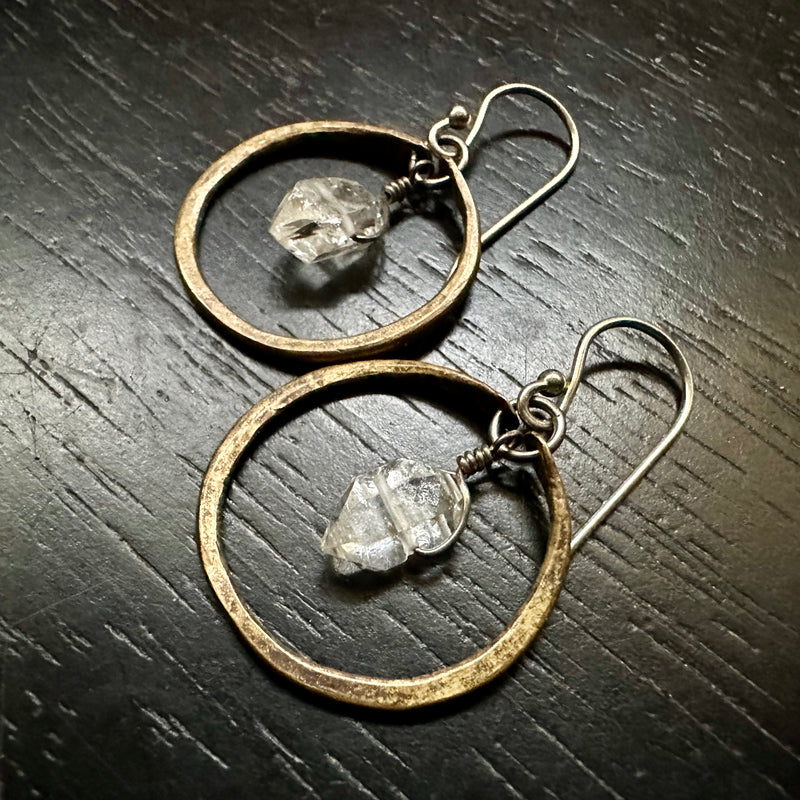 Tiny Brass Hoops with Your Choice of Crystal