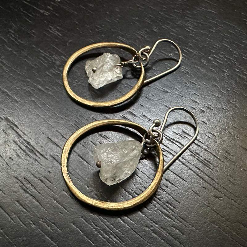 Tiny Brass Hoops with Your Choice of Crystal