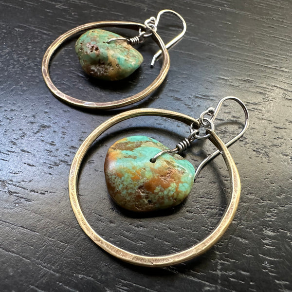 #6 EARTHY TURQUOISE DISCS in Small Brass Hoops OOAK#6