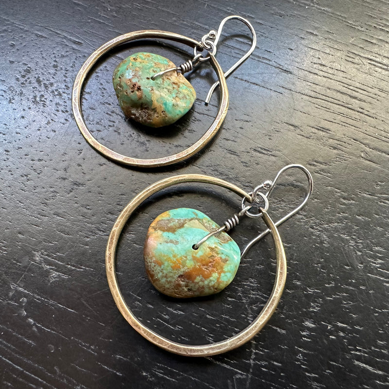 #6 EARTHY TURQUOISE DISCS in Small Brass Hoops OOAK#6