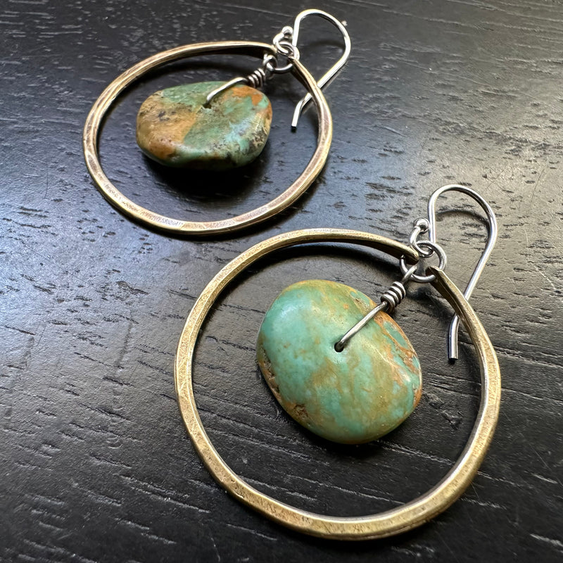 #9 EARTHY TURQUOISE DISCS in Small Brass Hoops OOAK#9