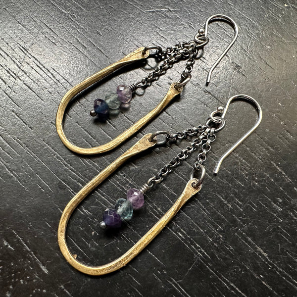 Tiny Brass Hestia Earrings with Fluorite