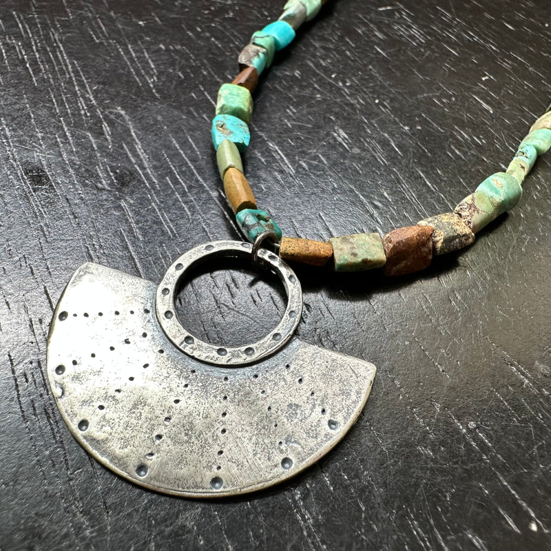 Neo Mezza Sterling Silver Pendant on Afghani Turquoise Strand