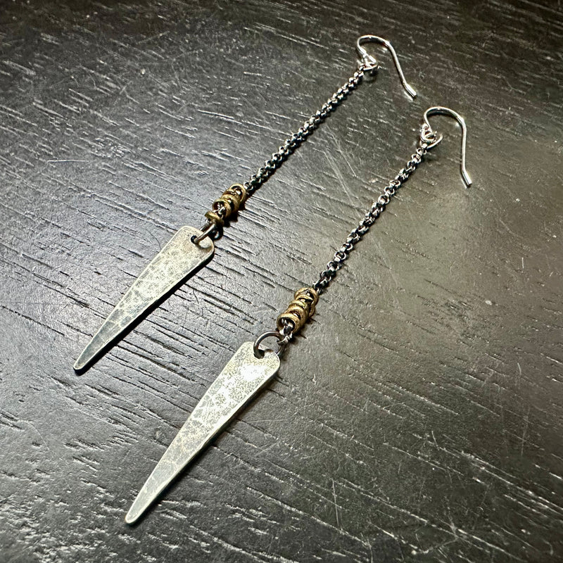 STERLING SILVER Spear Earrings with Heishi accent beads