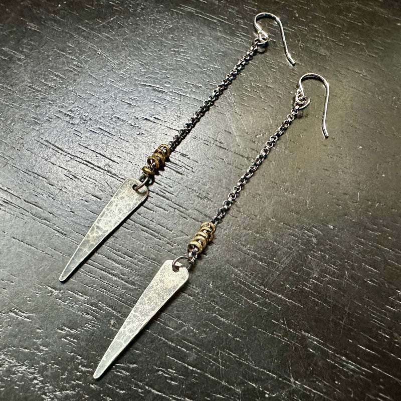 STERLING SILVER Spear Earrings with Heishi accent beads