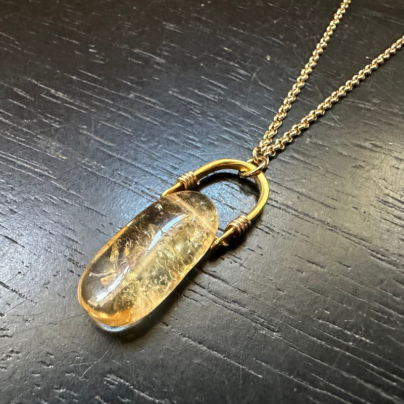 Oval Citrine Talisw[oman Necklace with Gold Bail #2