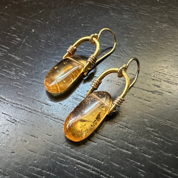 Tiny Gold Taliswoman Earrings with Citrine