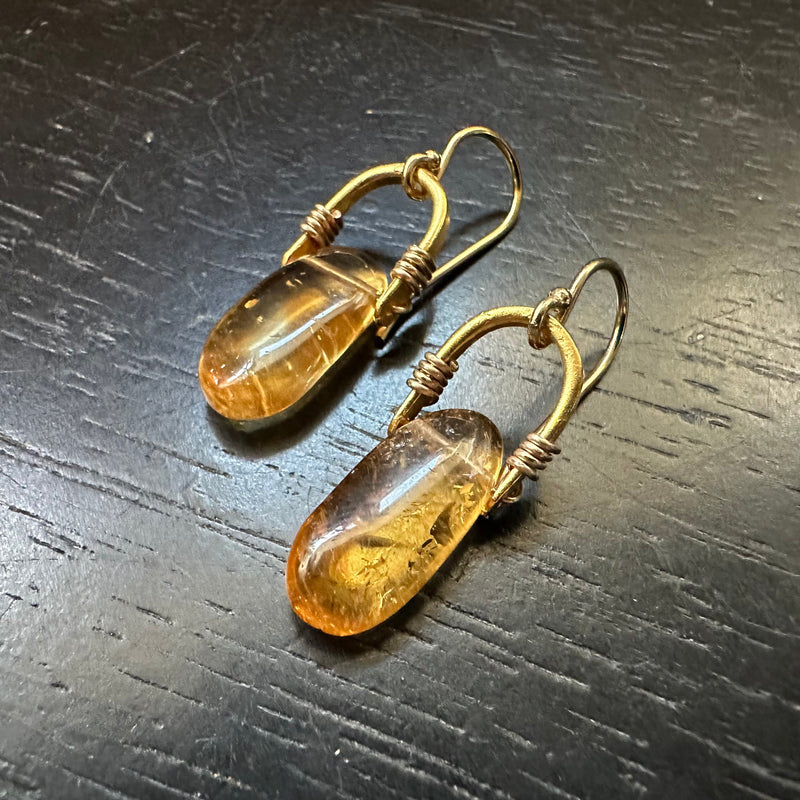 Tiny Gold Taliswoman Earrings with Citrine