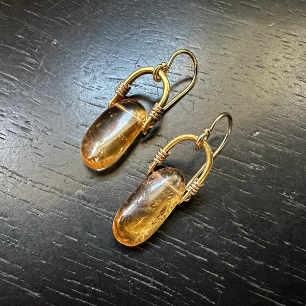 Tiny Gold Taliswoman Earrings with Citrine