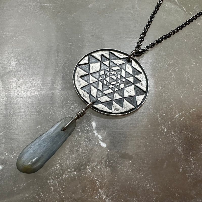 Sri Yantra Pendant - Silver with Kyanite