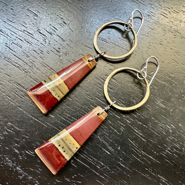 NEW! #4 Bookmatched Polychrome Jasper dangles Tiny Brass Hoops, OOAK #4