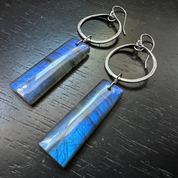 Labradorite Super Blue Dangles - Silver Hoops