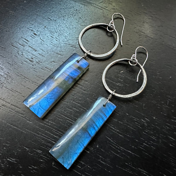 Labradorite Super Blue Dangles - Silver Hoops