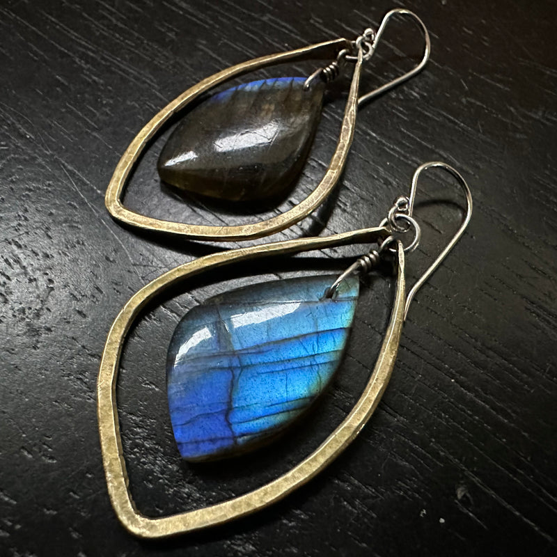 Labradorites in Small Brass Contoured Wings #5