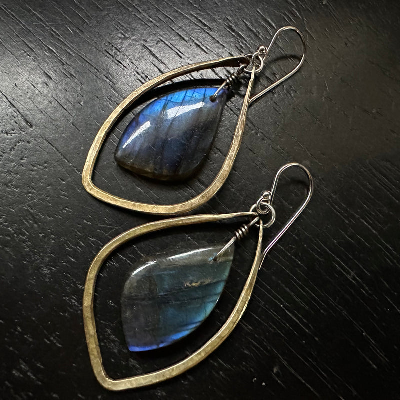 Labradorites in Small Brass Contoured Wings #5