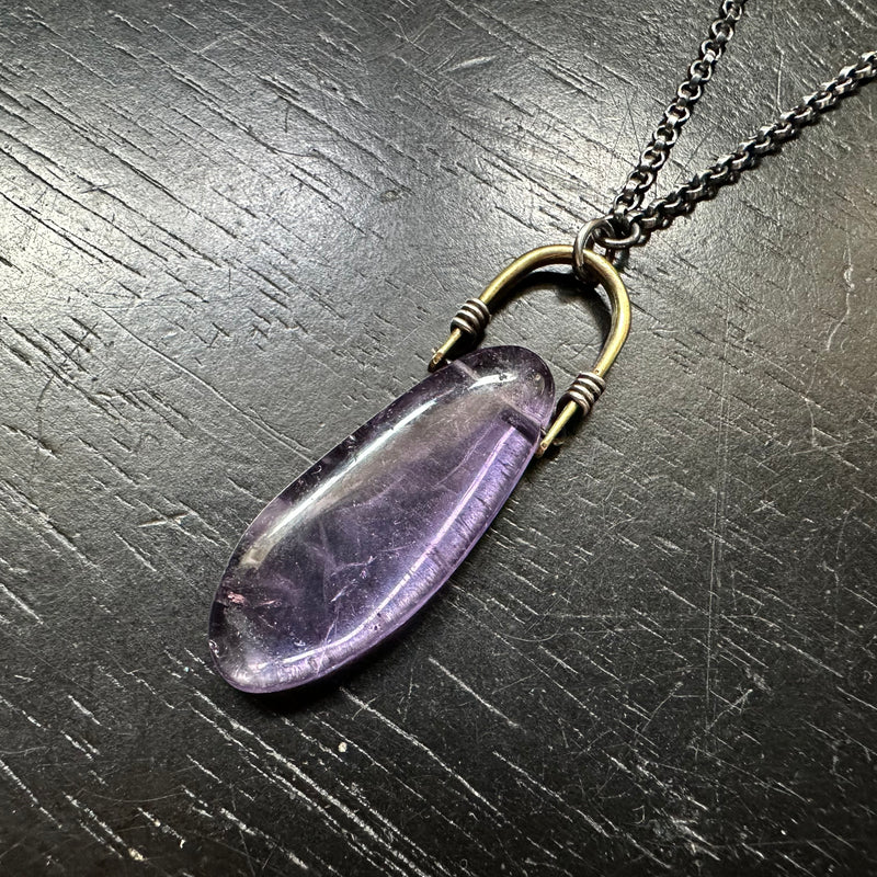 #6 SMOOTH Amethyst Taliswoman Necklace with Brass Bail #6