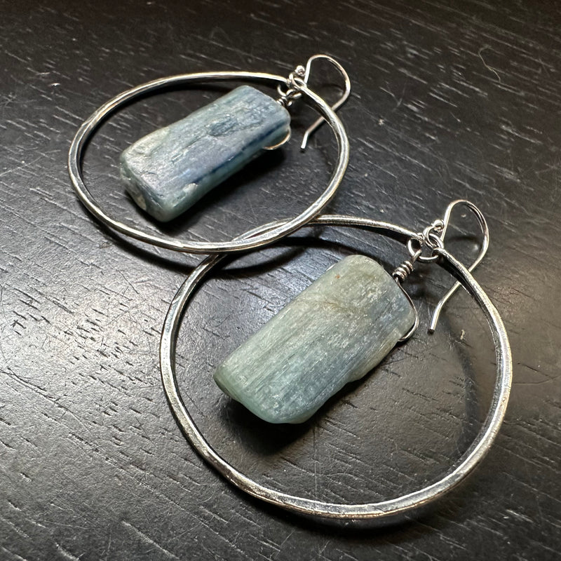 Medium Silver Kyanite Hoop Earrings