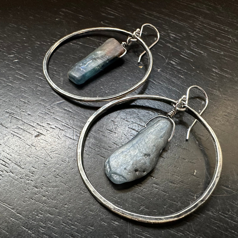 Medium Silver Kyanite Hoop Earrings