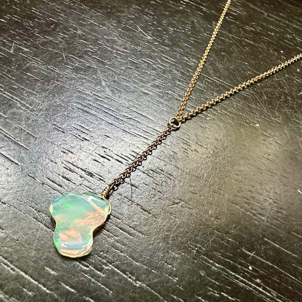 NEW #1 SMOOTH RAW OPAL GOLD "Y" Necklace (OCTOBER BIRTHSTONE) OOAK #1