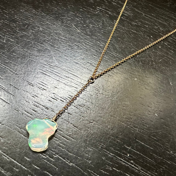 NEW #1 SMOOTH RAW OPAL GOLD "Y" Necklace (OCTOBER BIRTHSTONE) OOAK #1