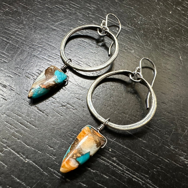 LIMITED BATCH! #3 Tiny Silver Hoop Dangles, Oyster Turquoise Copper Briolettes! OOAK #3
